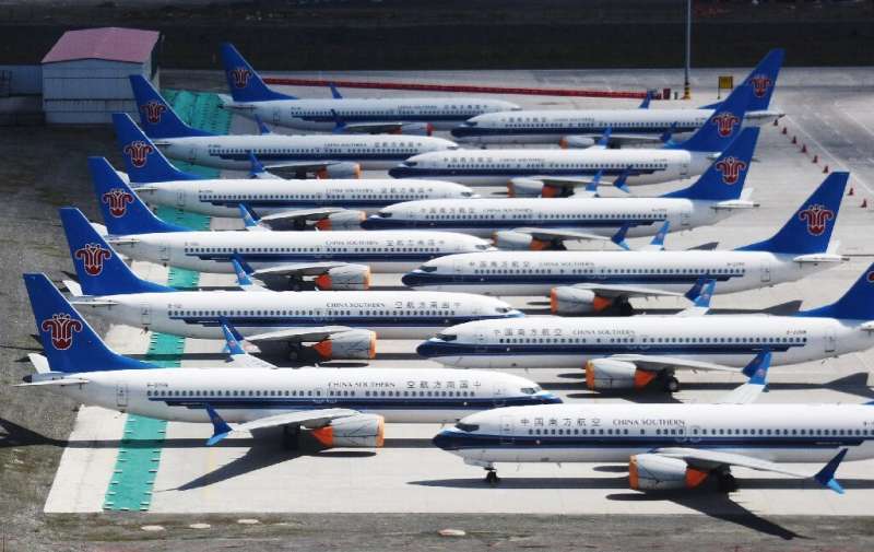 Grounded Boeing 737 MAX jets at the airport in Urumqi, China, in June