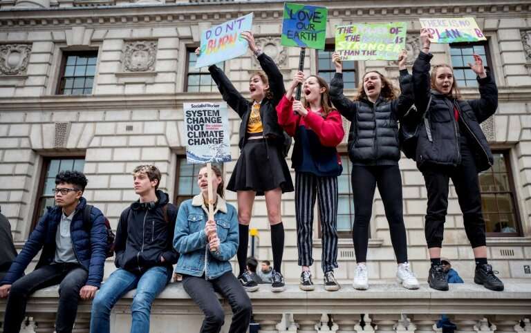 In London, thousands of excitable youngsters skipped classes to march on Downing Street