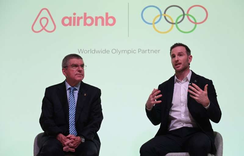 IOC President Thomas Bach (L) announced the deal at a London press conference with Airbnb co-founder Joe Gebbia Tuesday