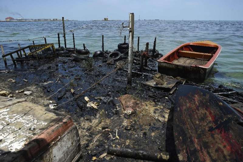 Lake Maracaibo in Venezuela has been badly polluted due to dilapidated oil wells and piplines