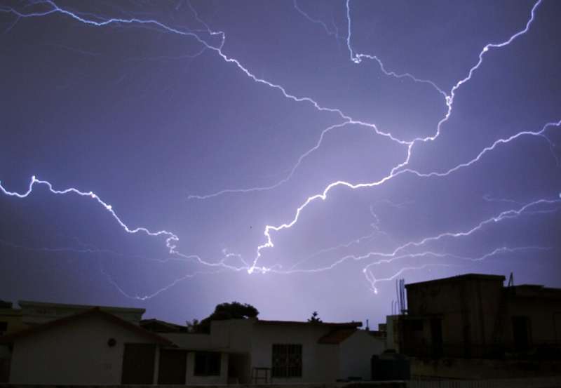 Lightning strikes - shown here during a thunderstorm in the Pakistani capital in 2016 - have killed 18 people in the Thar desert