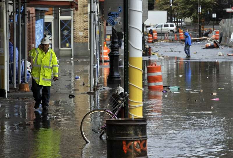 Manhattan's South Street Seaport area, seen a day after it was flooded during Hurricane Sandy in 2012