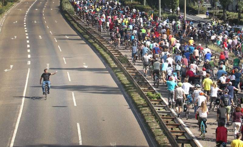Many of the protesters made their way into Frankfurt on foot or on bicycles