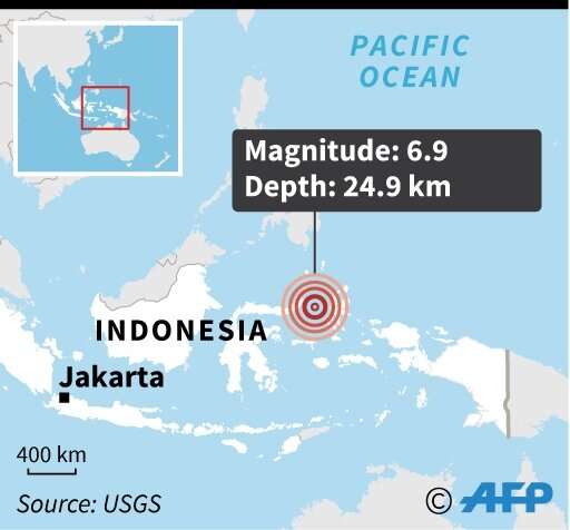 Map locating the 6.9 magnitude earthquake which struck Indonesia