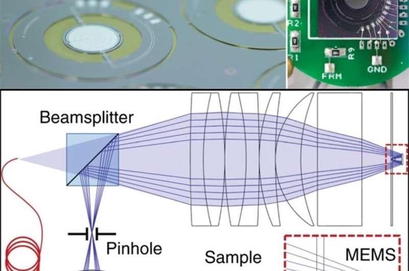 MEMS-in-the-lens architecture for laser scanning microscopy