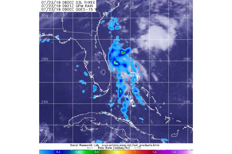 NASA analyzes new Atlantic depression's tropical rainfall