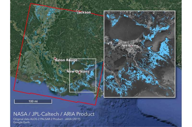 NASA creates a flood proxy map of areas affected by tropical storm Barry