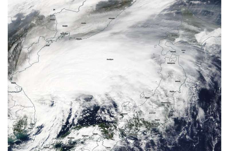 NASA finds a transitioning cyclone Mitag filling the sea of Japan