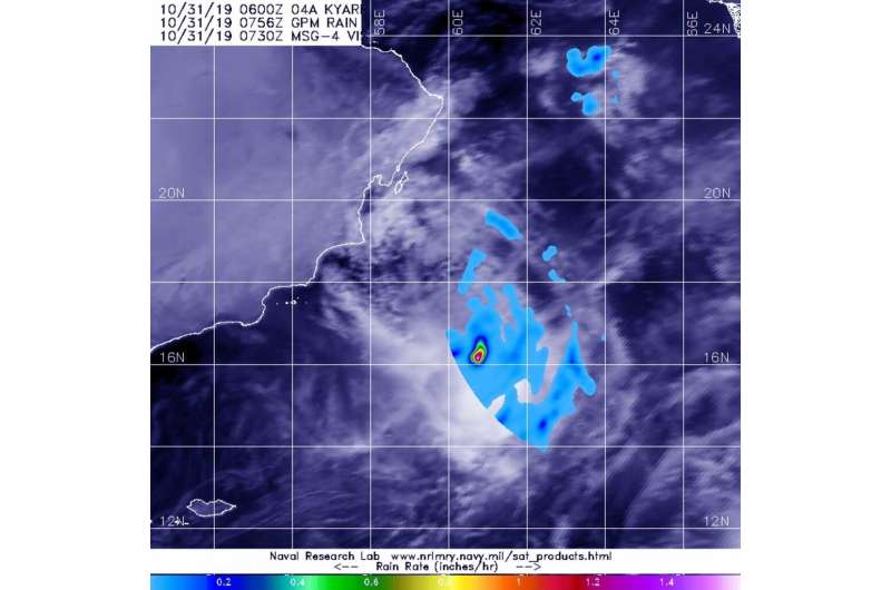 NASA finds small area of heavy rain left in Tropical Cyclone Kyarr