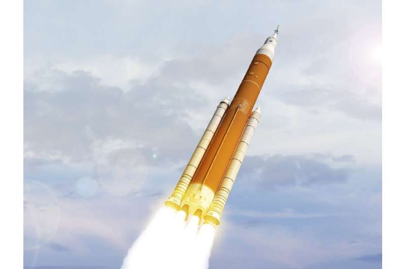 NASA's February 2018 artist concept image shows the next generation of NASA's Space Launch System