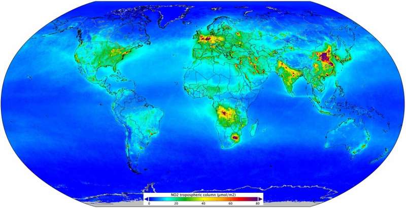 Nitrogen dioxide pollution mapped