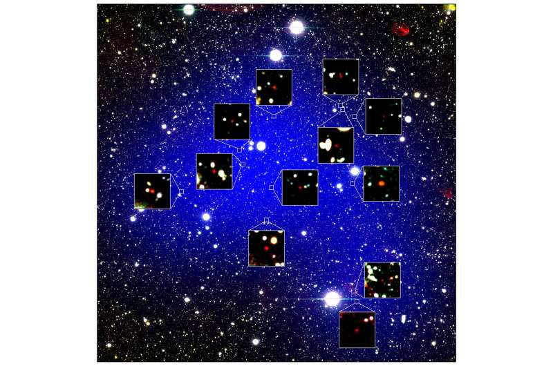 Oldest galaxy protocluster forms 'queen's court'