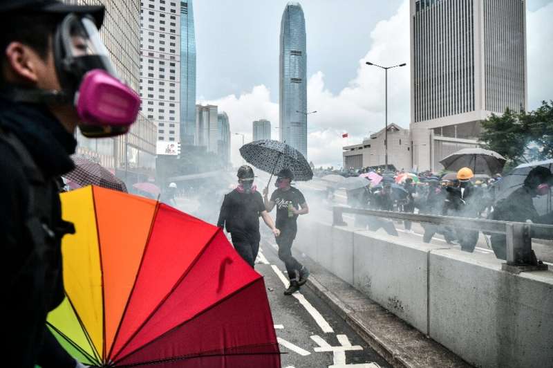 Police fired tear gas at protestors demonstrating near the Hong Kong government headquarters on August 31, 2019