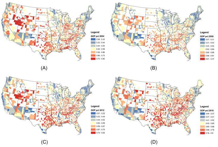 Politically extreme counties may act as magnets, migration patterns suggest