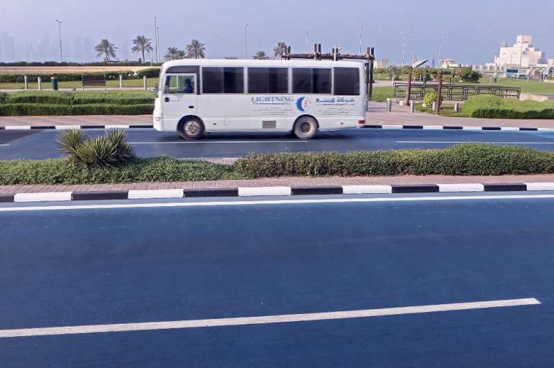 Qatar hopes that the blue heat-reflective road coating will help reduce heat in the area