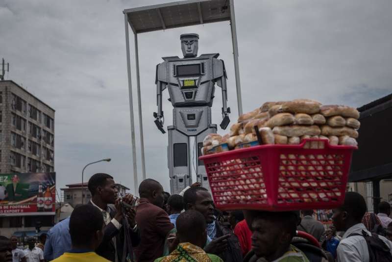 Robot cop: In 2015, the Kinshasa authorities installed three giant figures, equipped with lights and camera monitors, to try to 