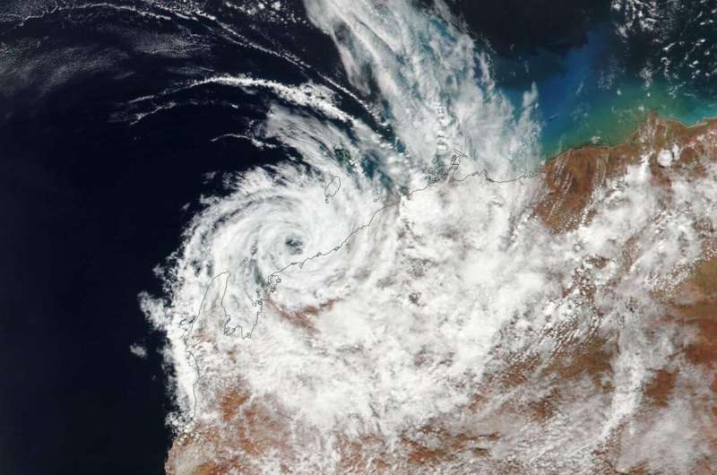 Satellite finds Tropical Cyclone Veronica's stripped center along Australia coast