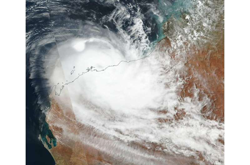 Satellite tracks Tropical Cyclone Veronica along Australia coast