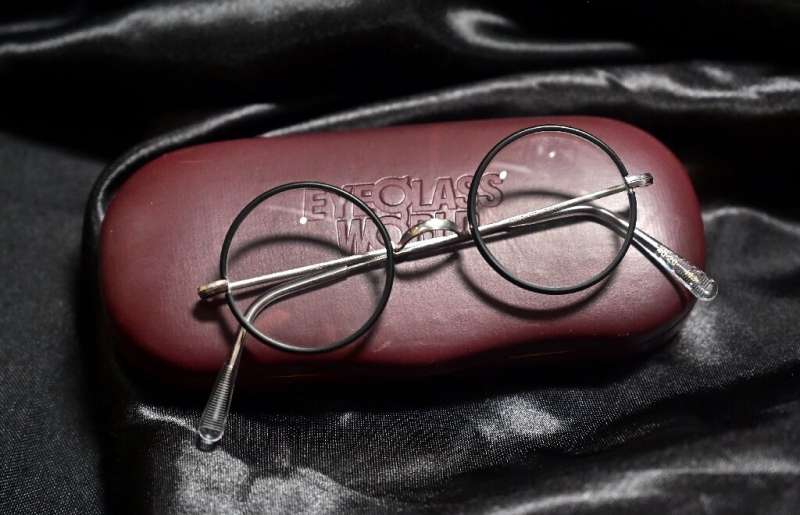 Spectacles worn by the actor Danile Radcliffe in the 2001 film &quot;Harry Potter and the Sorcerer's Stone&quot; on display at t