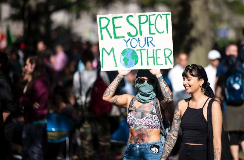 Students participate in the Global Climate Strike march on September 20, 2019 in New York City