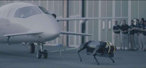 The new quadruped robot HyQReal tested by pulling 3 tons airplane