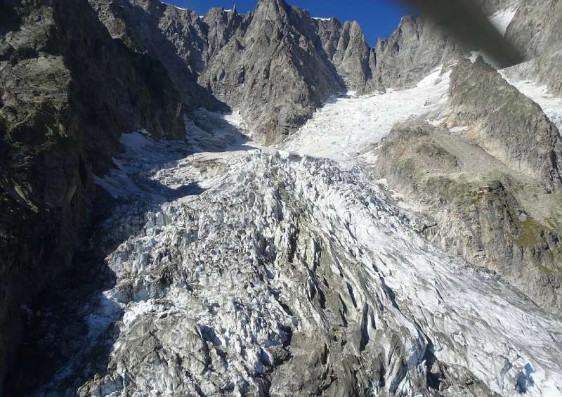 The Planpincieux glacier, on the Grandes Jorasses peak of the Mont Blanc massif, melted more than usual in the late-summer heat