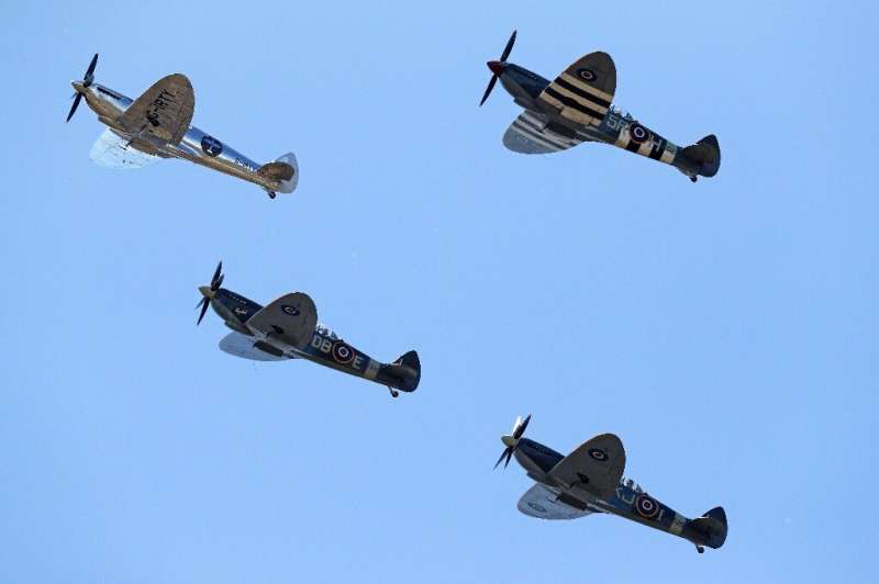 The Silver Spitfire was accompanied by three other surviving Spitfires in their regulation military green colours