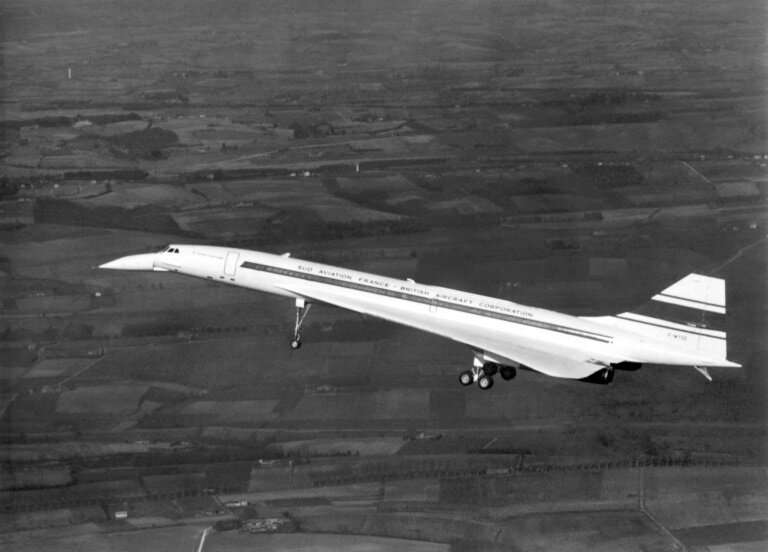 The supersonic jet the Concorde pictured in the sky above Toulouse in France during its inaugural test flight on March 2, 1969
