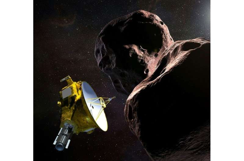 This artist's illustration obtained from NASA shows the New Horizons spacecraft encountering 2014 MU69 –- nicknamed &quot;Ultima