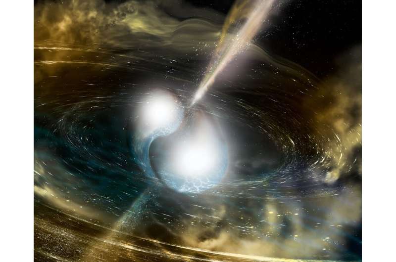This illustration released by the US National Science Foundation shows two merging neutron stars that generated gravitational wa