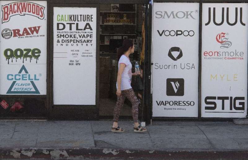 This Los Angeles vaping store advertises the main brands offered by the e-cigarette industry