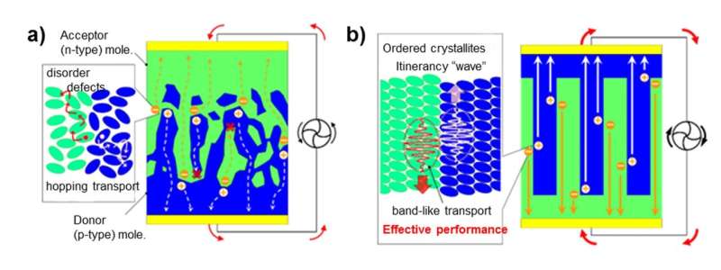Tracking charge carriers in the molecular crystal at organic pn junction