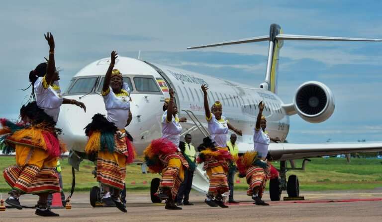 Two Bombardier CRJ900 jet airliners, which can carry up to 90 people each, landed at Entebbe airport outside the capital Kampala