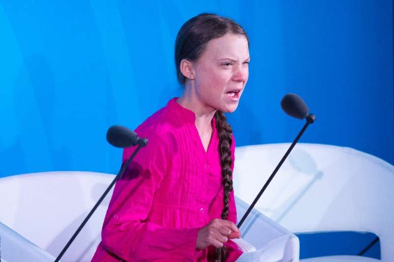 Youth climate activist Greta Thunberg speaks during the UN Climate Action Summit on September 23, 2019 at the United Nations Hea