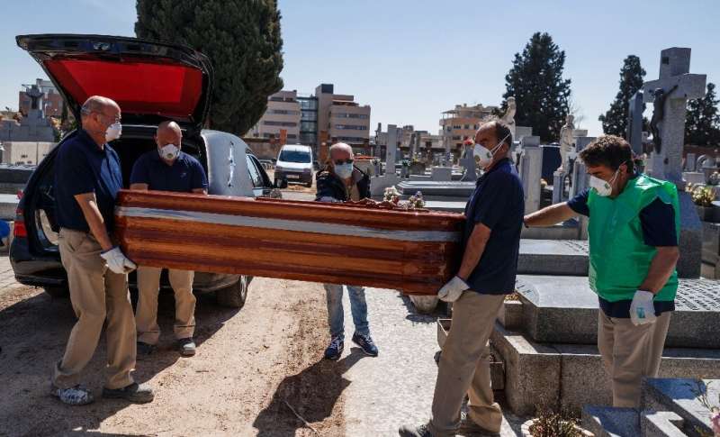 A burial in Spain, which along with Italy accounts for more than half of the world's coronavirus deaths