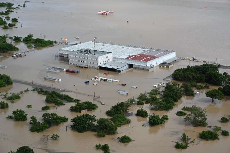 Aerial view of a factory on the outskirts of Honduras' second largest city San Pedro Sula after the passage of Hurricane Iota