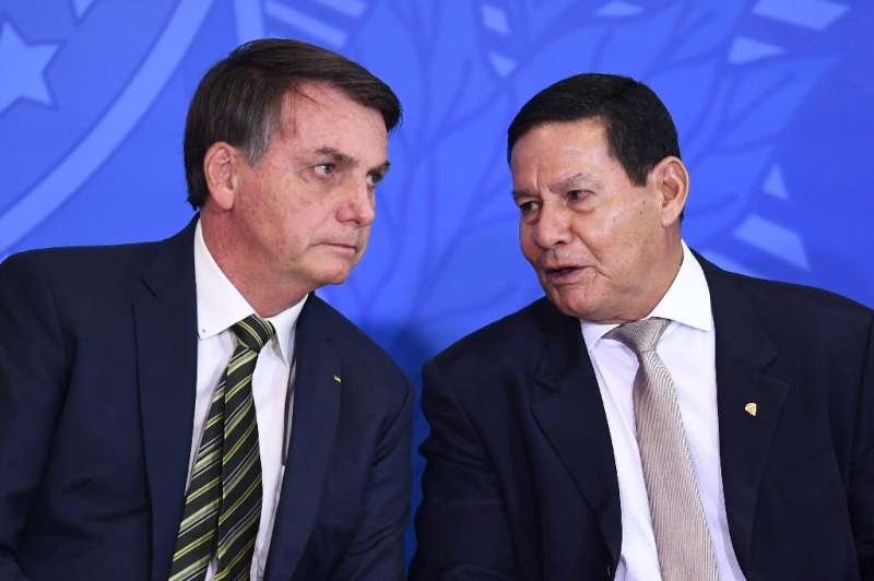 Brazilian President Jair Bolsonaro (L) and his Vice President Hamilton Mourao, photographed on April 29, 2020