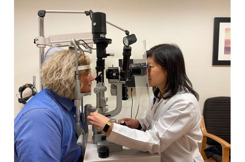 For necessary eye exams, a new breath shield protects patients and doctors