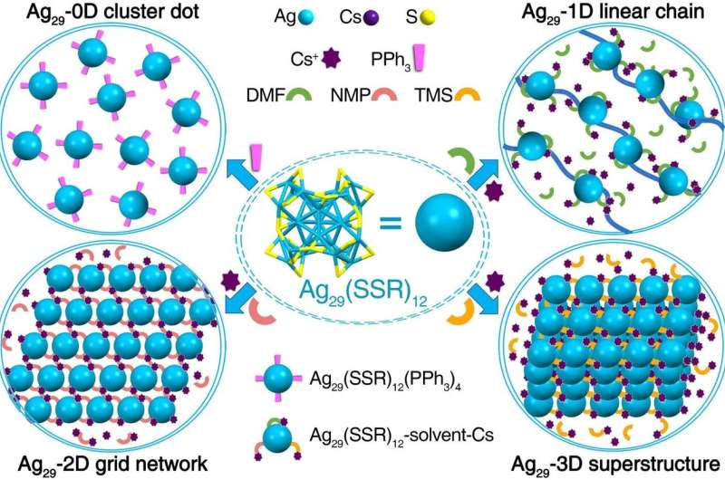 Hierarchical self-assembly of atomically precise nanoclusters