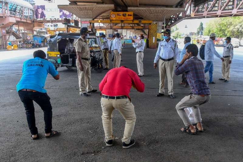 Mumbai police order people to do sit-ups as punishment for going out without a valid reason during a government-imposed nationwi