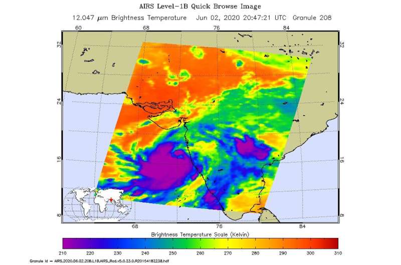 NASA infrared data shows Tropical Cyclone Nisarga strengthened before landfall