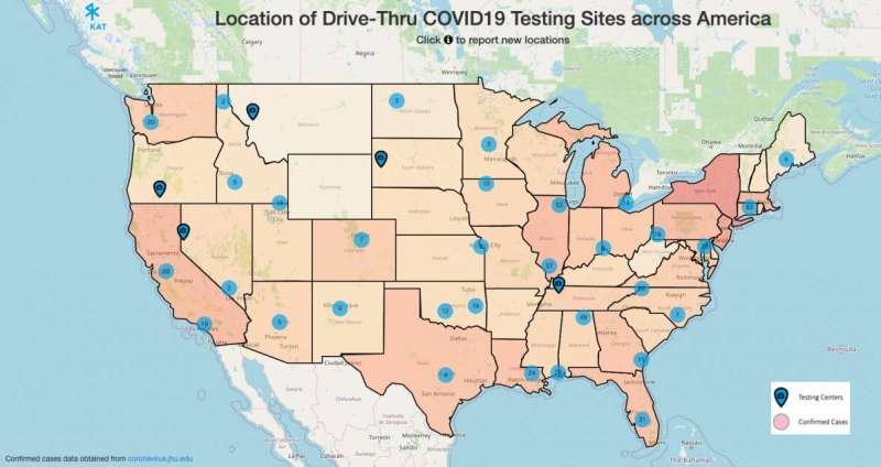 Online map tracks drive-through COVID-19 testing sites across the U.S.