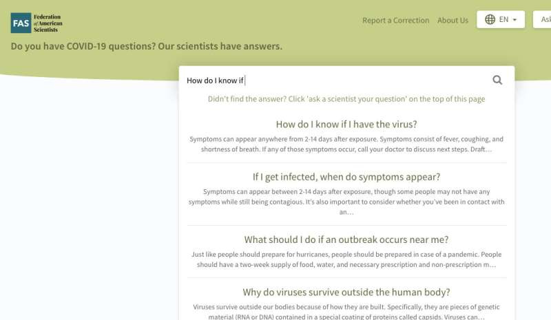 Scientists answer coronavirus questions on new website