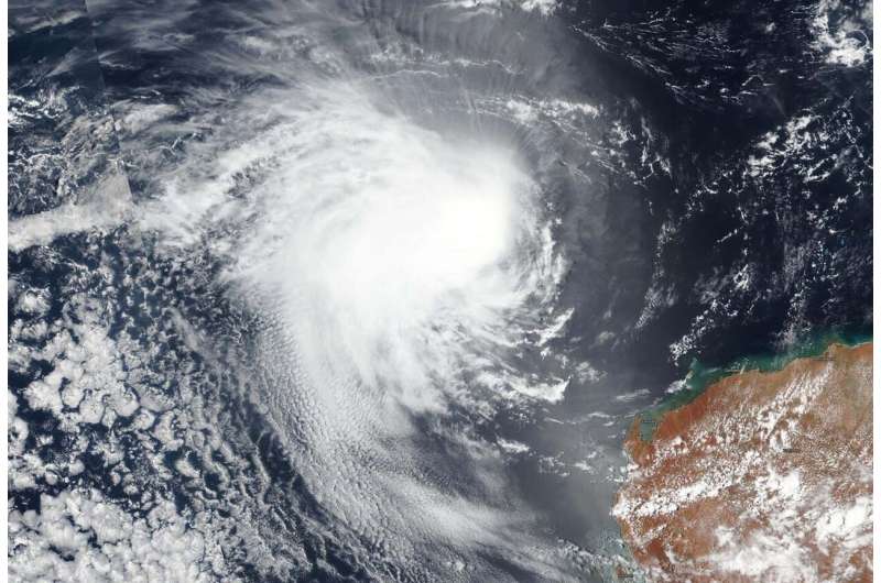 NASA-NOAA satellite imagery reveals a weaker Tropical Cyclone Claudia