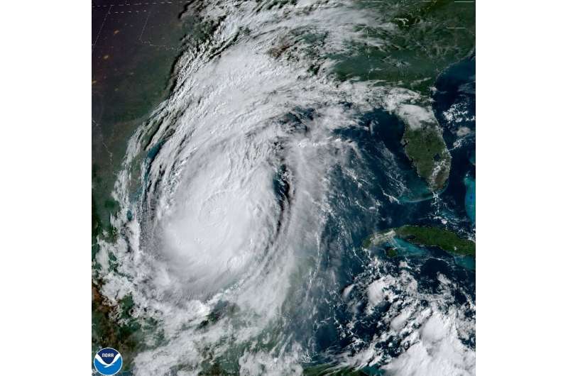 Hurricane Delta moves towards the US on October 8, 2020 in a satellite image provided by the National Oceanic and Atmospheric Ad