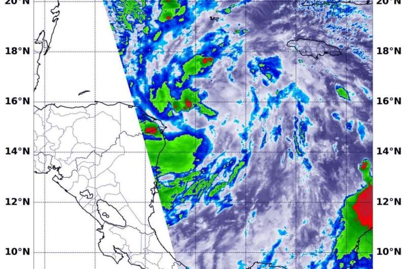 NASA's Terra satellite analyzes Caribbean's Tropical Depression 14