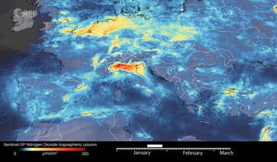 Coronavirus: Nitrogen dioxide emissions drop over Italy