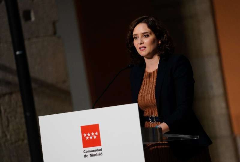 This handout picture  by the Comunidad de Madrid (Madrid regional government) shows Madrid's regional president Isabel Diaz Ayus