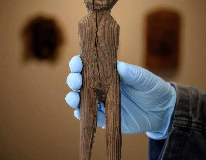 A Celtic artefact from the Iron Age representing a human-shaped statuette discovered in the Arolla glacier