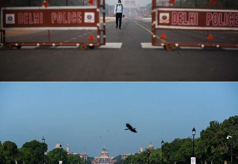 A combination of pictures  shows the street leading to the Presidential Palace on March 24, 2020, the day Indian imposed a lockd